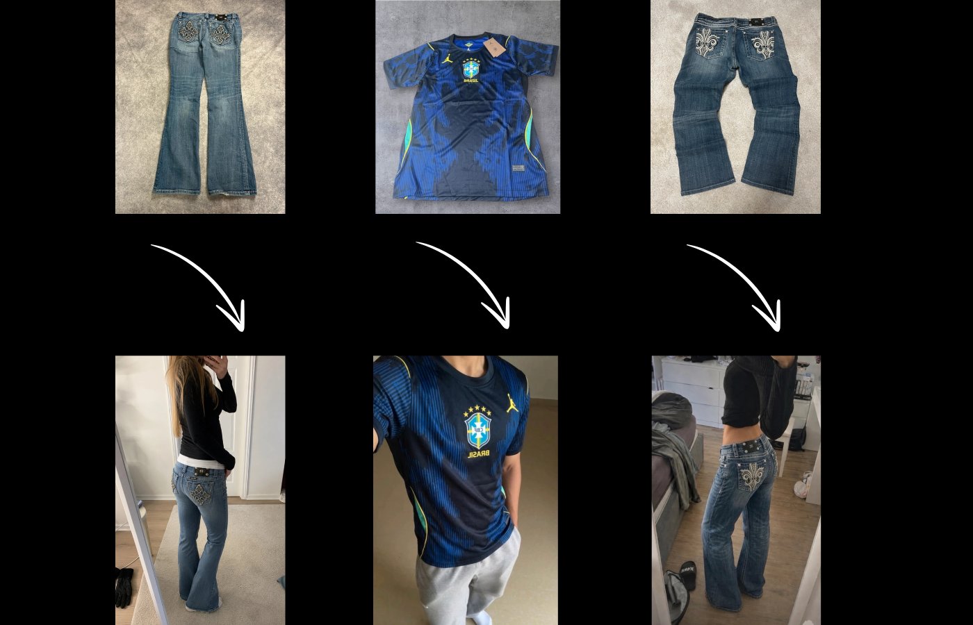 Before and After Virtual Try-On Beispiele – Vorher und Nachher Vergleich von DestAI